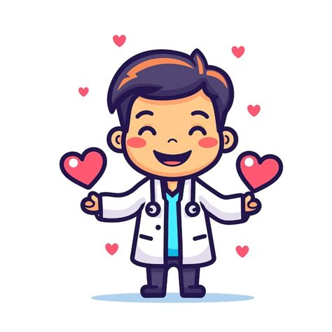 Un lindo personaje médico con corazones Vector Premium