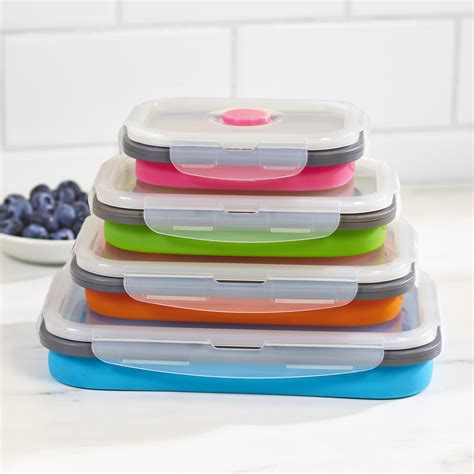 Collapsible Food Storage Containers With Locking Lid Rectangular 8 Pieces