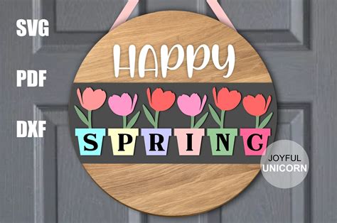 Happy Spring Sign Tulip Door Hanger Graphic By Joyfulunicorn