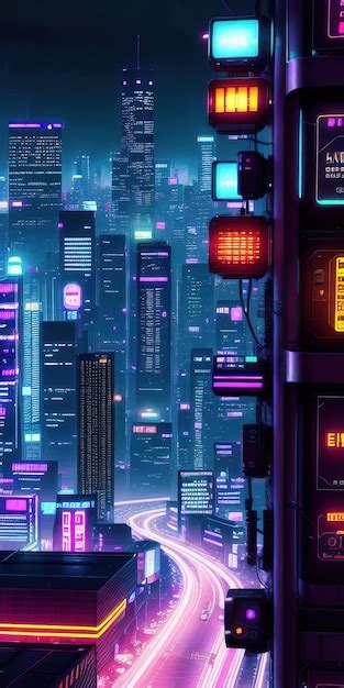 Cyberpunk Ciudad Nocturna Desde Arriba Ilustración Ia Generativa Foto Premium