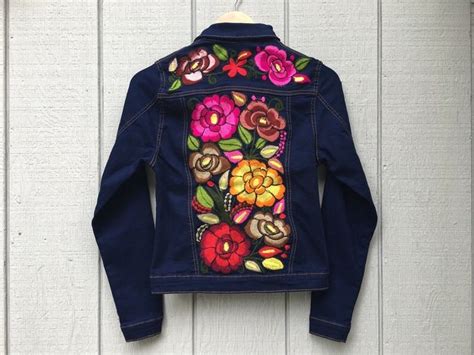 Chaqueta Jean Jean De Mezclilla Mexicana Bordada Hecha A Mano Talla