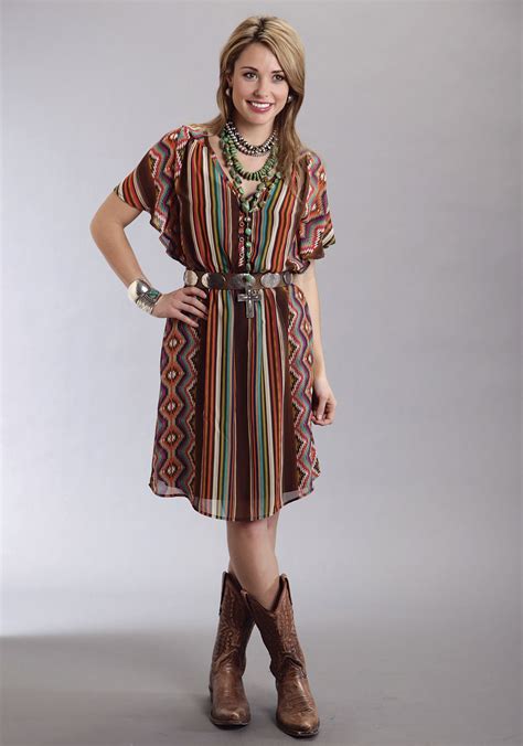 Stetson® Brown Serape Print Chiffon Western Dress