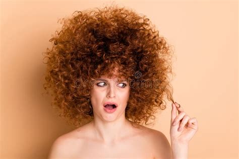 Close Up Photo Beautiful She Her Wear No Clothes Nude Lady Displeased Show Stylist Hairdo Curls