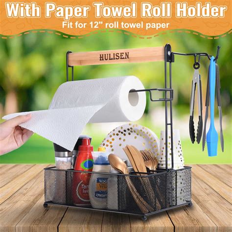 Hulisen Grill Caddy Bbq Caddy With Paper Towel Holder Utensil Caddy