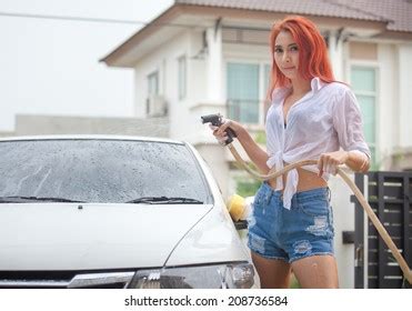 Sexy Asian Woman Washing Car Stock Photo Edit Now