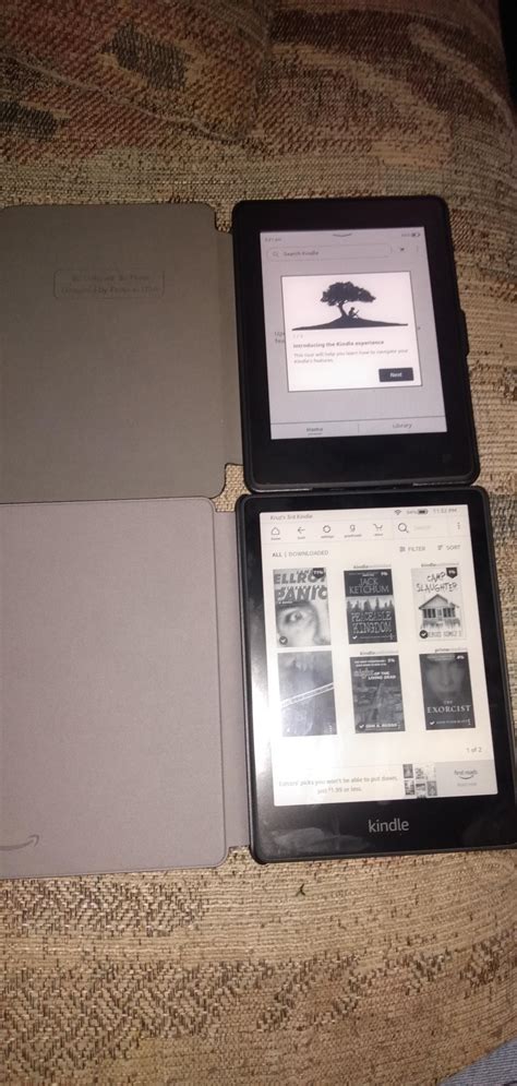 11th gen 2021 kindle Paperwhite on bottom with amazon leather case and