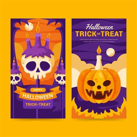 Flache Vertikale Halloween Banner Set Kostenlose Vektor