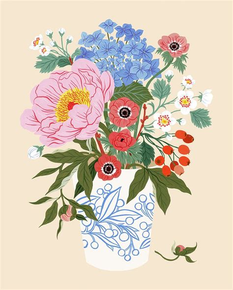 Garden Vase Oana Befort S Portfolio Art Prints Floral Illustrations Flower Illustration