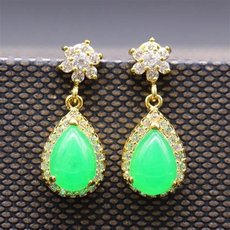 Fashion Jewelry Malay Green Stone Aaa Cubic Zircon Gold Color Waterdrop