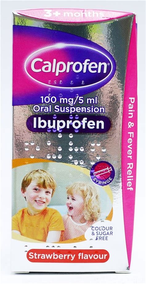 Buy Calprofen Ibuprofen Suspension Strawberry 100ml 100ml Online Online4pharmacy