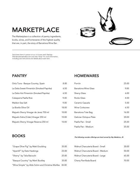 Brookline - In Restaurant Marketplace Menu - Barcelona Wine Bar