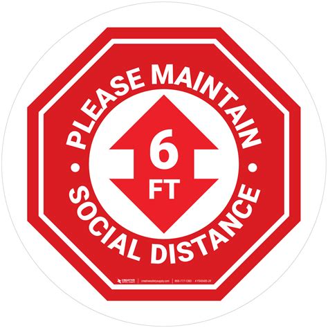 Please Maintain Social Distance With Arrow Stop Circular Floor Sign