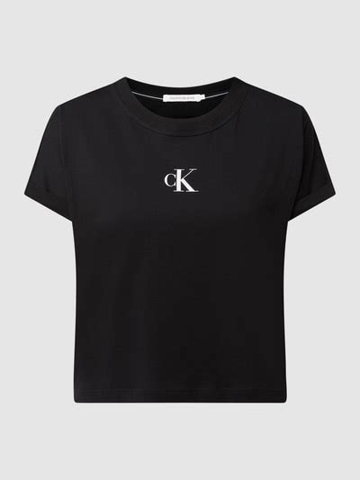 Calvin Klein Jeans Cropped T Shirt Aus Bio Baumwolle Schwarz Online Kaufen