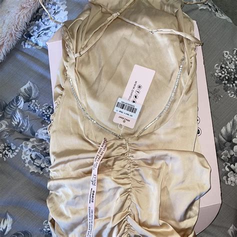 Oh Polly Ruched Backless Satin Mini Dress In Beige Depop