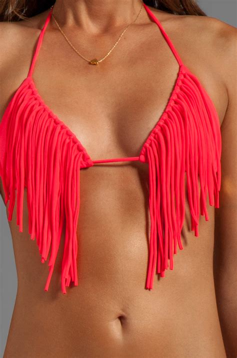 Indah Cat Fringe Bikini Top In Coral In Red Lyst