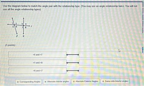 Solved Use The Diagram Below To Match The Angle Pair With The