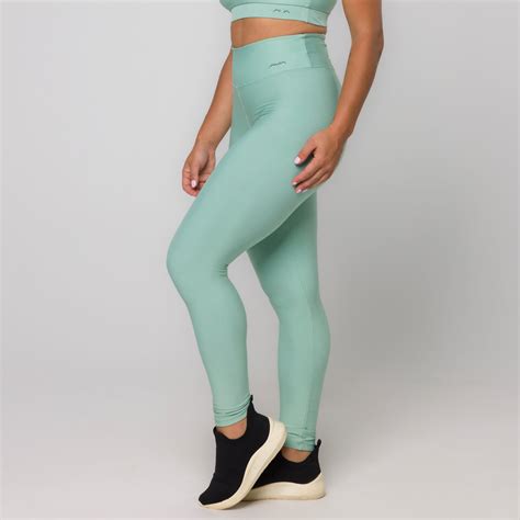 Calça Legging Feminina Verde Água Tecido Canelado Bolso no Cós Ava