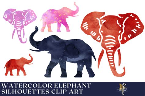 Watercolor Elephant Silhouettes Clip Art Graphic by alteredurbane · Creative Fabrica