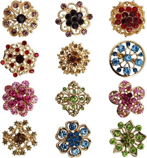 Amazon Pcs Colorful Rhinestone Brooches Crystal Flower Brooch