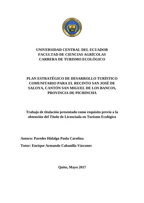 Pdf Universidad Central Del Ecuador Facultad De Ciencias Me