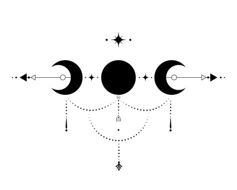 Triple Moon Sacred Geometry Mystical Arrows And Crescent Moon Dotted