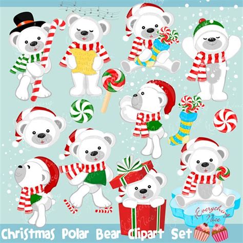 Christmas Polar Bear Clipart Set