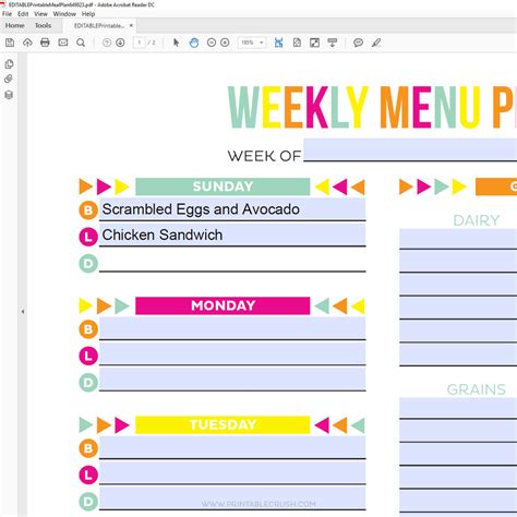 Editable Meal Plan Printable