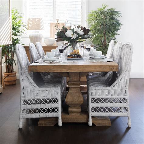 Rattan Dining Chair White Styled Around Dining Table Timber Dining