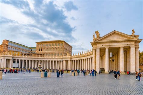 Rome, Italy. Saint Peters Basilica Colonnades and Papal Apostolic ...