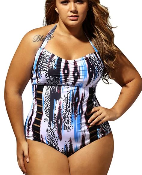 2018 Plus Size Swimwear Halter One Piece Swimsuit Sexy Women Large Size