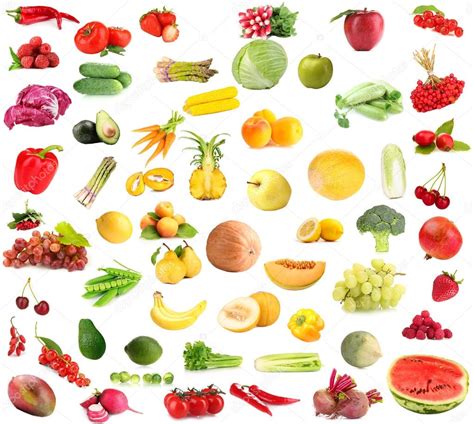 Collection Of Fruits And Vegetables Isolated On White Stock Photo By