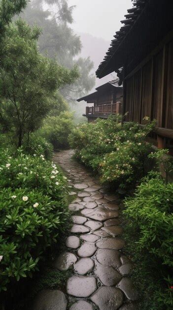 Un camino que conduce a una casa con un jardín al fondo Foto Premium