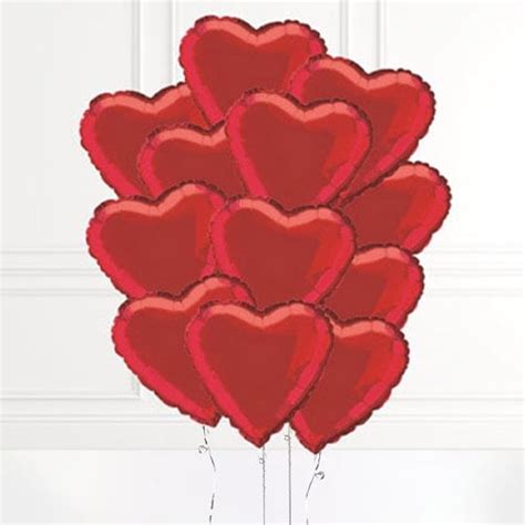 12 Red Heart Shape Foil Balloons Bouquet Inflated Balloon In A Box