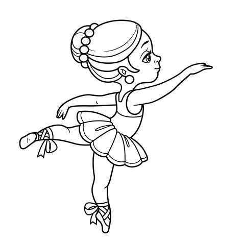 Hermosa Bailarina En Tutú Bailando Delineada Para Colorear Aislada En Un Fondo Blanco Vector