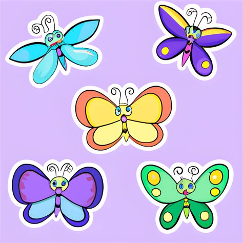 Papillons de dessin animé Kawaii Chibi Creative Fabrica