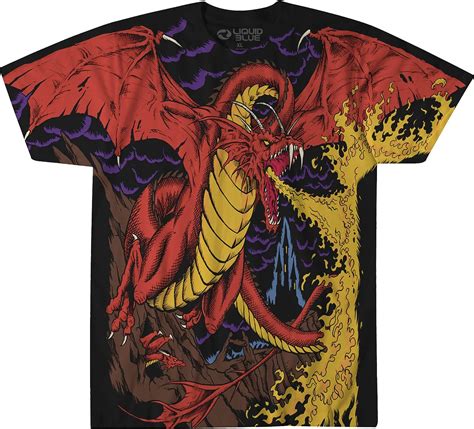 Liquid Blue Unisex Erwachsene Drachen Motiv Vintage Stil kurzärmelig