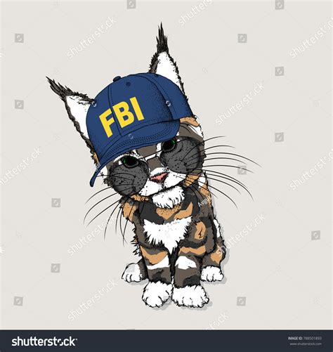 Portrait Cat Cap Fbi Agent Can Stock Vector Royalty Free 788501893