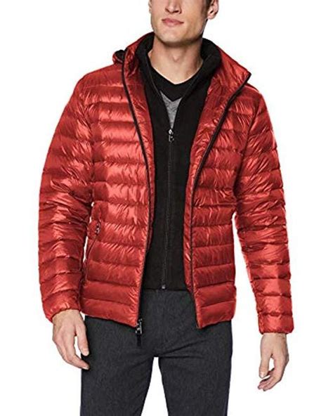 Calvin Klein Packable Down Hoody Jacket Down Coat In Red For Men Lyst