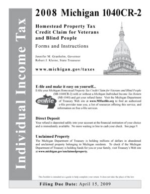 Fillable Online Michigan 2008 Michigan 1040CR 2 Homestead Property Tax