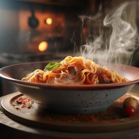 Premium Ai Image Spaghetti Bolognese With Tomato Sauce And Basil Leaf