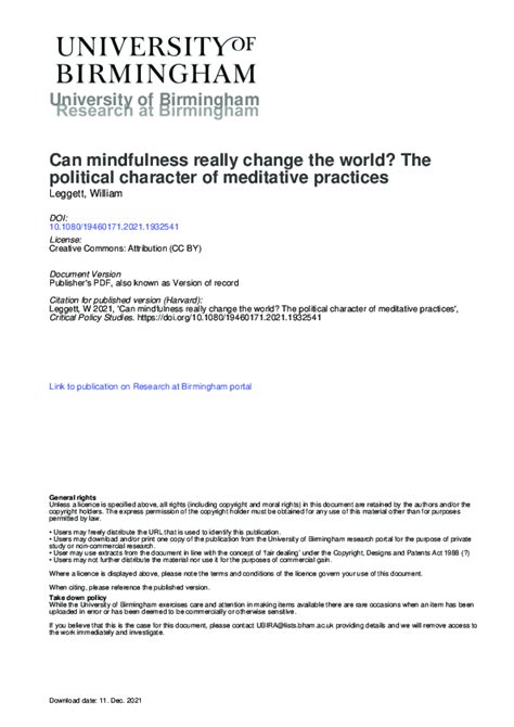 (PDF) Can Mindfulness really change the world? The political character of meditative practices ...