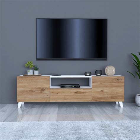 Vivano Nola Tv Taso 140x30x46 Cm Valkoinen Tammi Veke Fi