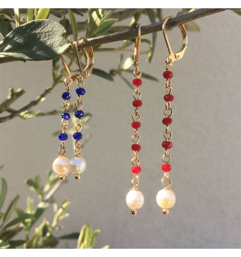 boucles d oreilles laiton doré perles de couleur et perle d eau douce