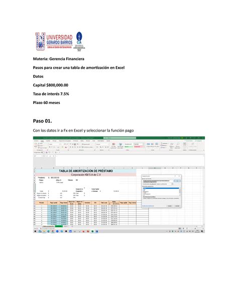 Pasos para crear una tabla de amortización en Excel Materia Gerencia