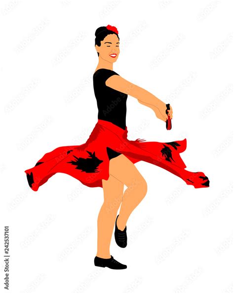 Attractive Spanish Girl Flamenco Dancer Vector Illustration Hispanic