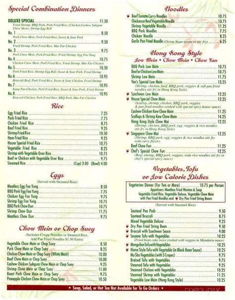 Menu Of Yummy Yans Chinese Restaurant In Medford Or 97504