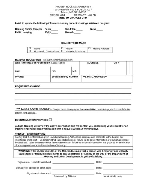 Interim Change Auburn Housing Authority Doc Template Pdffiller