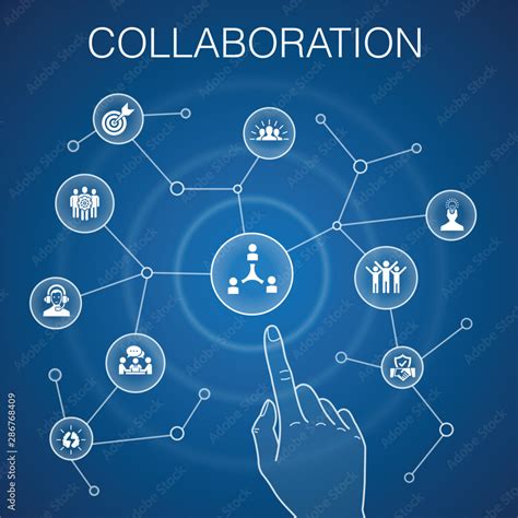 Collaboration Concept Blue Background Teamwork Support Communication