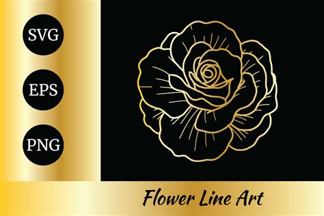 Rose Flower Golden Line Art Graphic By Nurdesign99 · Creative Fabrica