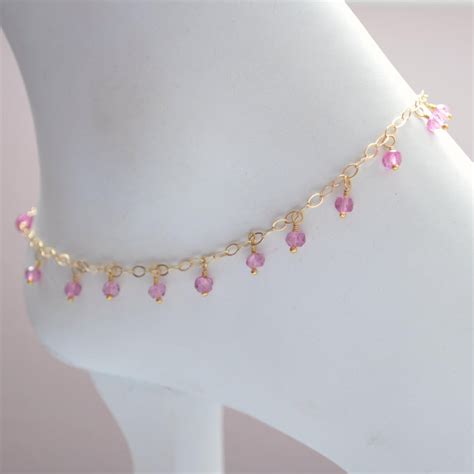 Gold Ankle Bracelet, Gold Anklet for Women, Boho Jewelry, Pink Topaz ...